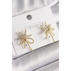 Mey İthalat® Pirinç Gold Renk Zirkon Taşlı Yıldız Düğüm Model Kadın Küpe