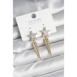 Mey İthalat® Pirinç Gold Renk Zirkon Taşlı Yıldız Model Çivi Kadın Küpe