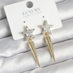 Mey İthalat® Pirinç Gold Renk Zirkon Taşlı Yıldız Model Çivi Kadın Küpe