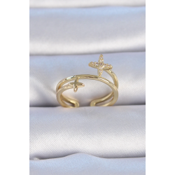 Mey İthalat® Pirinç Gold Renk Zirkon Taşlı Yıldız Model Kadın Yüzük