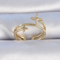 Mey İthalat® Pirinç Gold Renk Zirkon Taşlı Yıldız Model Kadın Yüzük