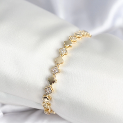 Mey İthalat® Pirinç Gold Renk Zirkon Taşlı Yonca Model Kadın Bileklik