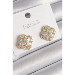 Mey İthalat® Pirinç Gold Renk Zirkon Taşlı Yonca Model Kadın Küpe