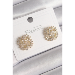 Mey İthalat® Pirinç Gold Renk Zirkon Taşlı Yonca Model Kadın Küpe