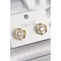 Mey İthalat® Pirinç Gold Renk Zirkon Taşlı Yonca Model Kadın Küpe