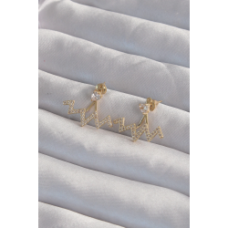 Mey İthalat® Pirinç Gold Renk Zirkon Taşlı Zikzak Küpe