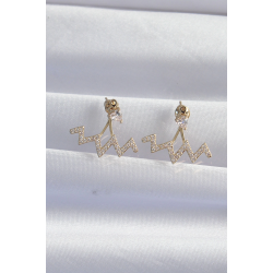 Mey İthalat® Pirinç Gold Renk Zirkon Taşlı Zikzak Küpe