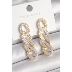 Mey İthalat® Pirinç Gold Renk Zirkon Taşlı Zincir Model Kadın Küpe