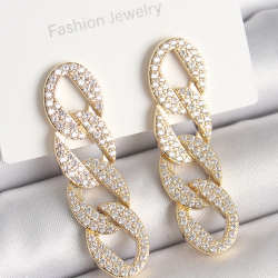 Mey İthalat® Pirinç Gold Renk Zirkon Taşlı Zincir Model Kadın Küpe