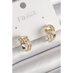 Mey İthalat® Pirinç Gold Renk Zirkon Taşlı Zincir Model Kadın Küpe