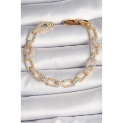 Mey İthalat® Pirinç Gold Renk Zirkon Taşlı Zincir Model VIP Seri Kadın Bileklik