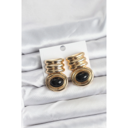 Mey İthalat® Pirinç Gold Siyah Renk Vintage Kadın Küpe
