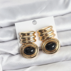 Mey İthalat® Pirinç Gold Siyah Renk Vintage Kadın Küpe