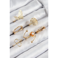 Mey İthalat® Pirinç Gül Kelebek Model Gümüş Renk Kadın Yüzük Kombin Set