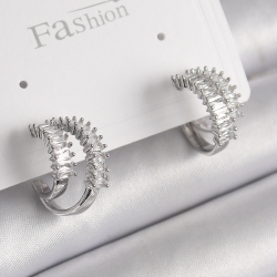 Mey İthalat® Pirinç Gümüş Renk 2'Li Zirkon Taşlı Halka Model Kadın Küpe