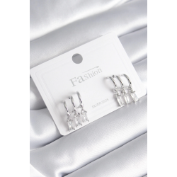 Mey İthalat® Pirinç Gümüş Renk 3'lü Sallantı Zirkon Taşlı Küpe