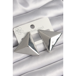 Mey İthalat® Pirinç Gümüş Renk 3D Üçgen Model Kadın Küpe