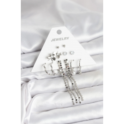 Mey İthalat® Pirinç Gümüş Renk 6 Çift Kadın Küpe