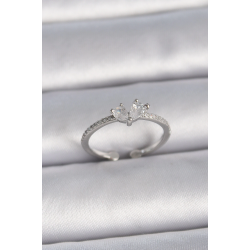 Mey İthalat® Pirinç Gümüş Renk Ayaralanabilir Zirkon Taşlı Kalp Model Kadın Yüzük