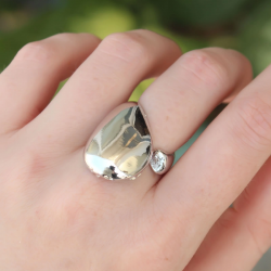 Mey İthalat® Pirinç Gümüş Renk Ayarlanabilir İri Bombeli Yüzük