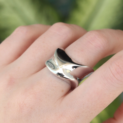 Mey İthalat® Pirinç Gümüş Renk Ayarlanabilir Kalın Ezme Yüzük