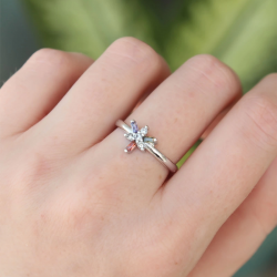 Mey İthalat® Pirinç Gümüş Renk Ayarlanabilir Renkli Zirkon Taşlı Yusufçuk Yüzük