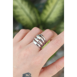 Mey İthalat® Pirinç Gümüş Renk Ayarlanabilir Tırtıklı Bombe Yüzük