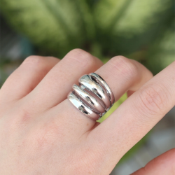 Mey İthalat® Pirinç Gümüş Renk Ayarlanabilir Tırtıklı Bombe Yüzük