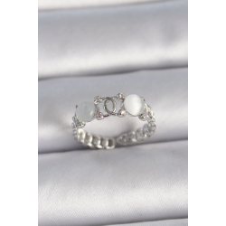 Mey İthalat® Pirinç Gümüş Renk Ayarlanabilir Zirkon Taşlı Beyaz Mineli Birleşik Halka Model Kadın Yüzük