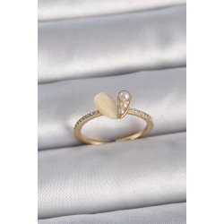 Mey İthalat® Pirinç Gümüş Renk Ayarlanabilir Zirkon Taşlı Beyaz Mineli Kalp Model Kadın Yüzük