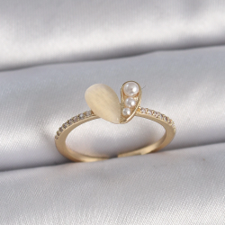 Mey İthalat® Pirinç Gümüş Renk Ayarlanabilir Zirkon Taşlı Beyaz Mineli Kalp Model Kadın Yüzük