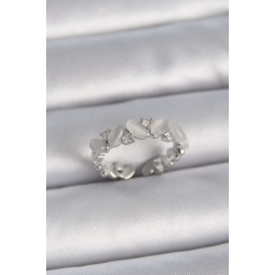 Mey İthalat® Pirinç Gümüş Renk Ayarlanabilir Zirkon Taşlı Beyaz Mineli Model Kadın Yüzük