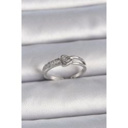 Mey İthalat® Pirinç Gümüş Renk Ayarlanabilir Zirkon Taşlı Düğüm Kalp Model Kadın Yüzük