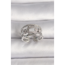 Mey İthalat® Pirinç Gümüş Renk Ayarlanabilir Zirkon Taşlı Gemici Düğüm Model Kadın Yüzük