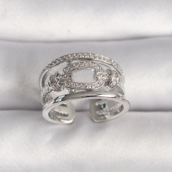 Mey İthalat® Pirinç Gümüş Renk Ayarlanabilir Zirkon Taşlı Gemici Düğüm Model Kadın Yüzük