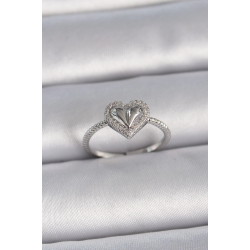 Mey İthalat® Pirinç Gümüş Renk Ayarlanabilir Zirkon Taşlı Kalp Model Kadın Yüzük