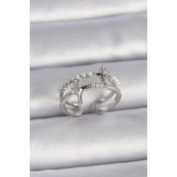 Mey İthalat® Pirinç Gümüş Renk Ayarlanabilir Zirkon Taşlı Kutup Yıldız İnci Detay Kadın Yüzük