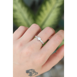 Mey İthalat® Pirinç Gümüş Renk Ayarlanabilir Zirkon Taşlı Minimal Kalp Yüzük