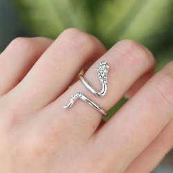 Mey İthalat® Pirinç Gümüş Renk Ayarlanabilir Zirkon Taşlı Yılan Yüzük