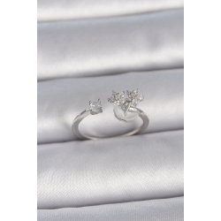 Mey İthalat® Pirinç Gümüş Renk Ayarlanabilir Zirkon Taşlı Yıldız Model Kadın Yüzük