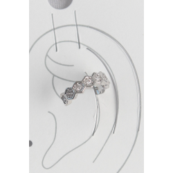 Mey İthalat® Pirinç Gümüş Renk Bal Peteği Model Zirkon Taşlı Kadın Kıkırdak Küpe