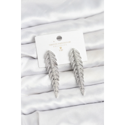 Mey İthalat® Pirinç Gümüş Renk Balık Sırtı Model Zirkon Taşlı Kadın Küpe