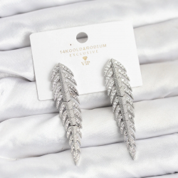 Mey İthalat® Pirinç Gümüş Renk Balık Sırtı Model Zirkon Taşlı Kadın Küpe