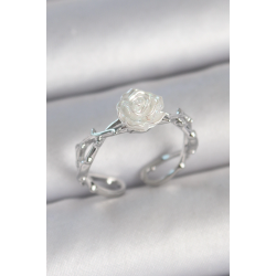 Mey İthalat® Pirinç Gümüş Renk Beyaz Gül Model Ayarlanabilir Kadın Yüzük