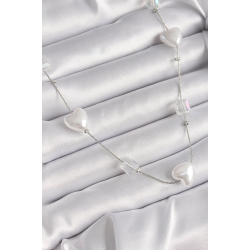 Mey İthalat® Pirinç Gümüş Renk Beyaz İnci Kalp Model Kadın Kolye