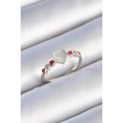 Mey İthalat® Pirinç Gümüş Renk Beyaz Mineli Kalp Model Zirkon Taş Detaylı Kadın Yüzük