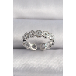 Mey İthalat® Pirinç Gümüş Renk Beyaz Sedefli Yonca Model Kadın Yüzük