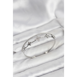 Mey İthalat® Pirinç Gümüş Renk Çiçek Model Kadın Bileklik