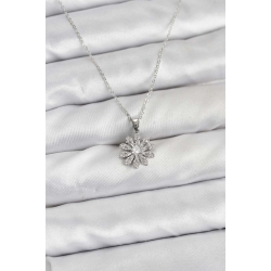 Mey İthalat® Pirinç Gümüş Renk Çiçek Model Kadın Kolye