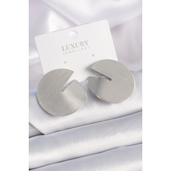 Mey İthalat® Pirinç Gümüş Renk Daire Plaka Model Kadın Küpe